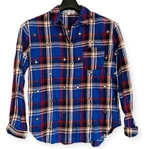 Elizabeth and James Studded Plaid Long Sleeve Shirt Size 4